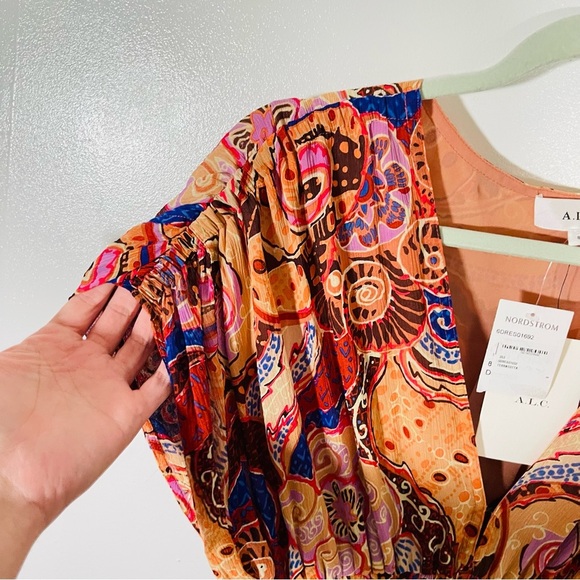 NWT A.L.C. Lucia Maxi Dress Terracotta Paisley Silk Bohemian Resort Size 8 - Picture 6 of 10